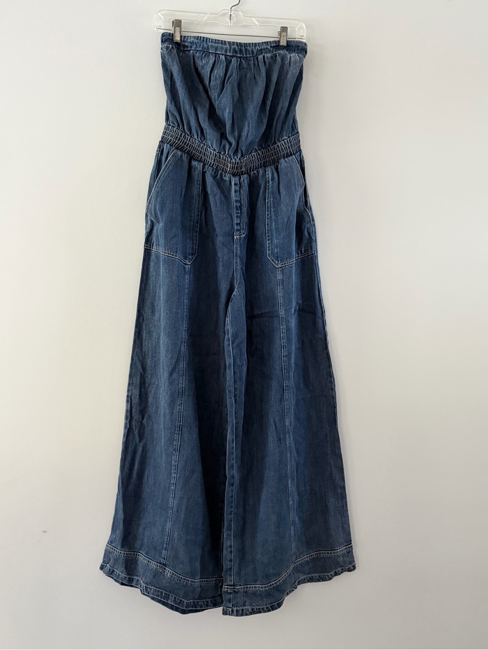 Flying Tomato FREEMARKET Denim Strapless Wide-Leg Denim Jumpsuit - Indigo Blue